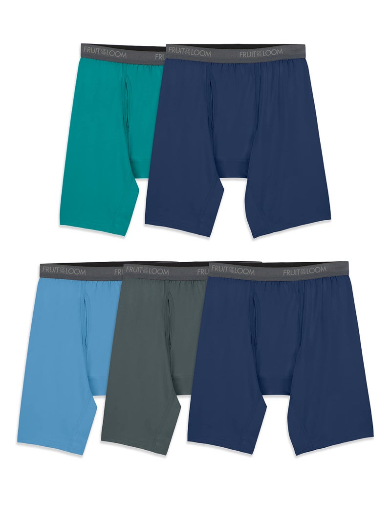 Fruit of the Loom Men's Micro-Stretch Long Leg Boxer Briefs, assorted, Small - Pack of 5 - Image 1